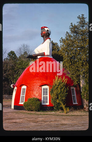 Dieses Bild zeigt eine Seitenansicht von Mammy's Schrank, einem Restaurant an der Route 61 in Natchez, Mississippi. Die unverwechselbare Architektur des Gebäudes ist in diesem historischen Foto aus der Library of Congress festgehalten. Stockfoto
