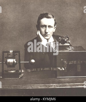 Ein Porträt von Guglielmo Marconi, dem renommierten Ingenieur und Physiker, dem die Entwicklung der Funkkommunikation zugeschrieben wird. Dieses Bild ist Teil der Sammlung der Dibner Library der Smithsonian Institution. Stockfoto