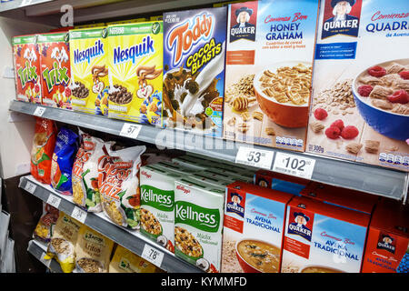 Buenos Aires Argentinien, Palermo, Express, 24-Stunden-Geschäft, Markt, Display, Müsli. Quaker, Nestle, Kellogg's, Marke, lateinamerikanische lateinamerikanische ethnische Minderheit, vi Stockfoto