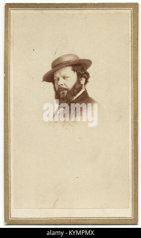 Ein schwarz-weißes Porträt von Louis lang, einem Künstler aus dem 19. Jahrhundert, aufgenommen in den 1860er Jahren Dieses Bild ist Teil des Archives of American Art und zeigt Langs herausragendes Aussehen, einschließlich seines Schnurrbart und Mütze. Stockfoto