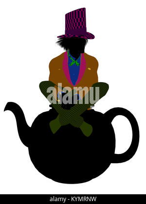 Von madhatter Allice im Wunderland Abbildung Silhouette auf weißem Hintergrund Stockfoto