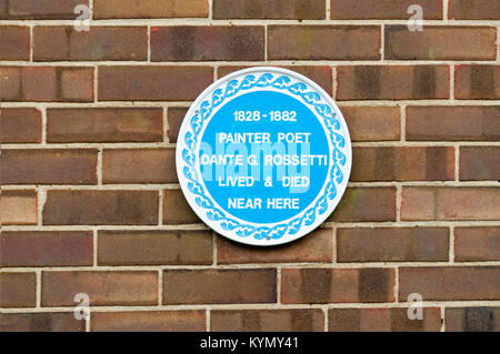 Eine blaue Plakette markiert den Ort der Bungalow, wo Dante Gabriel Rossetti lebte und starb in Birchington, Kent. Stockfoto