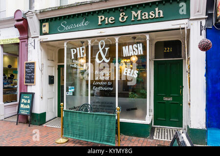 Seaside Pie & Mash Shop in Eastbourne, East Sussex. Stockfoto