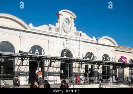 Gare, de, Carcassonne, Next, zu, Canal du Midi, Aude, Zug, Station, Frankreich, Stockfoto