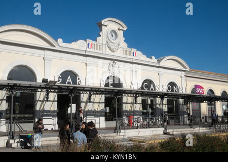 Gare, de, Carcassonne, Next, zu, Canal du Midi, Aude, Zug, Station, Frankreich, Stockfoto