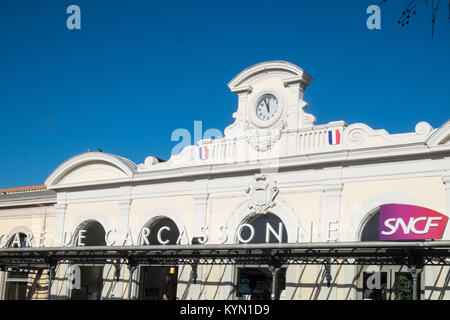 Gare, de, Carcassonne, Next, zu, Canal du Midi, Aude, Zug, Station, Frankreich, Stockfoto