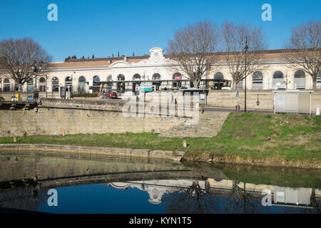 Gare, de, Carcassonne, Next, zu, Canal du Midi, Aude, Zug, Station, Frankreich, Stockfoto