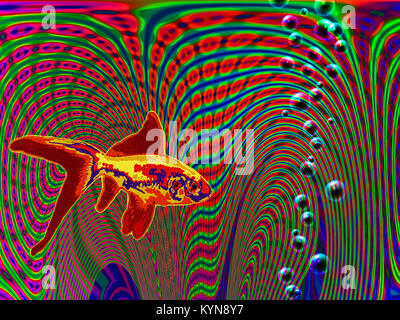 Halluzinogene Bild. Goldenen Fisch. 3D-Rendering Stockfoto
