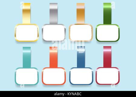 Moderne Infografik Vorlage als leere Rechtecke mit bunten Metallrahmen mit Metall-Labels. Stock Vektor