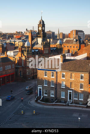 York bei Sonnenuntergang, UK. Die Aussicht von Clifford's Tower. Stockfoto