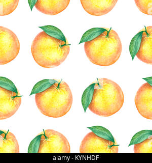 Aquarell Muster von Orangen. Nahtlose Muster. Textile Design. Handgefertigt. Stockfoto