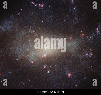 Hubble Telescope erfasst die Jagdhunde-Galaxie (NGC 4242), eine entfernte Spiralgalaxie. Das Bild bietet Einblicke in kosmische Phänomene wie Schwarze Löcher, Supernovae und die Struktur von Galaxien. Stockfoto