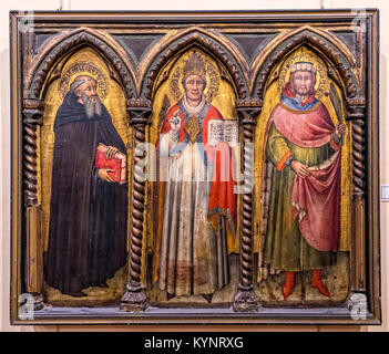 Italien Emilia Romagna Bologna Piazza Santo Stefano Komplex von Santo Stefano oder 7 Chiese (Sieben Kirche) - Museum - Simone dei Crocifissi - den Heiligen Benedikt, Proculus, und Sixtus, 14. Jahrhundert Stockfoto