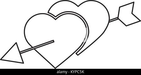 Zwei Herzen mit Pfeil romantische Liebe löchrig Stock Vektor