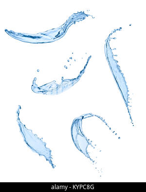 Sammlung von verschiedenen Spritzwasser auf weißem Hintergrund. Jede einzeln Geschossen ist Stockfoto