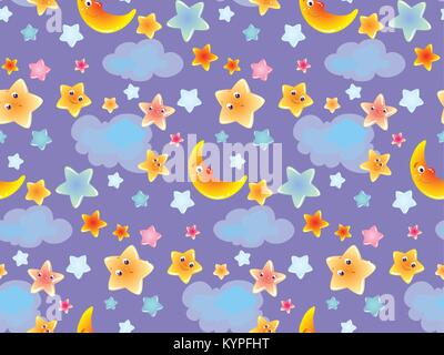 Nahtlose Hintergrund cute cartoon Himmel mit Sternen Wolke und Mond für Kinder und Baby Textil, Papier und digital bedruckbaren Los für Scrapbooking Stock Vektor