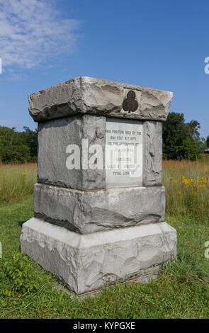 Die 61 New York Infanterie Denkmal in Wheatfield, Gettysburg National Military Park, Pennsylvania, United States. Stockfoto