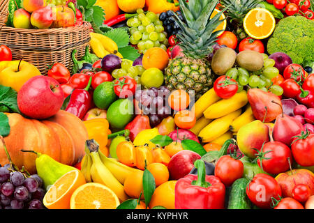 Große Sammlung von Obst und Gemüse. Gesunde Lebensmittel. Stockfoto