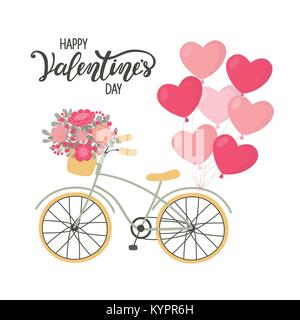 Valentines Tag Hintergrund Fahrrad mit herzförmige Ballons und Blumen Stock Vektor