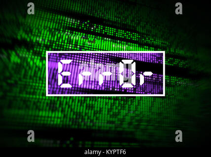Fehlermeldung, beschädigten Computer Datenverlust mit glitch Effekte über binären Code. Es Industrie, Sicherheit und Netzwerke Konzept mit selecti Stockfoto