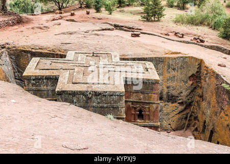 Lalibela, Äthiopien eines der wichtigsten historischen Stätten, ist im Norden des Landes und ist berühmt für seine Felsen gehauenen Kirchen. Stockfoto