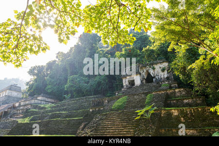 PALENQUE, MEXIKO - 29. NOVEMBER: Alte Ruinen der Tempel der Schädel durch üppigen Dschungel am 29 November, 2016 umgeben in Palenque. Palenque war Decl Stockfoto