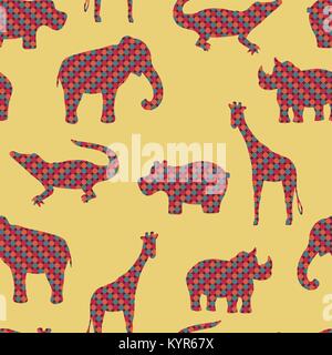 Elefant, Alligator, Giraffen, Nashörner, Nilpferde. Stock Vektor