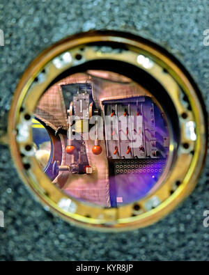 Tim Peakes Sojus russische Raumschiff capsule Fenster thruster Schalter detail Shildon Railway Museum Stockfoto