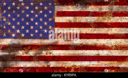USA-Flagge auf verrostetem Metall Hintergrund Textur Stockfoto