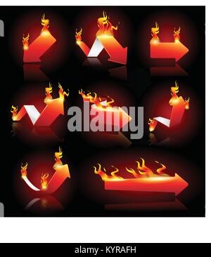 Vector Illustration der roten Pfeile auf Feuer. Vector Illustration. Stock Vektor