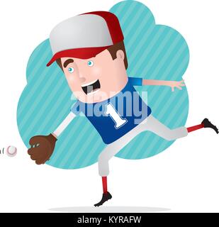 Eine selbstbewusste professionelle Baseball spieler springen, um den Ball zu fangen. Vector Illustration. Stock Vektor