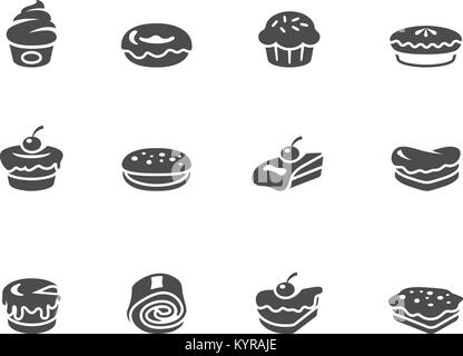 Kuchen Symbole in Schwarz und Weiß. Vector Illustration. Stock Vektor