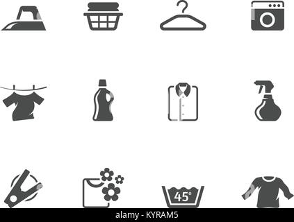 Wäscheservice Symbole in einer Farbe. Vector Illustration. Stock Vektor
