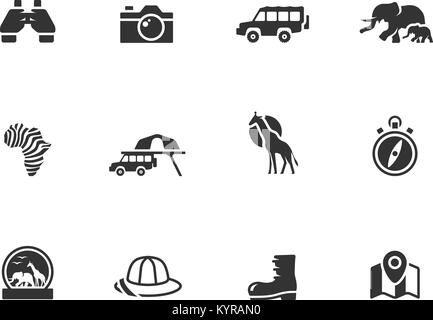 Safari Symbole in Schwarz und Weiß. Vector Illustration. Stock Vektor