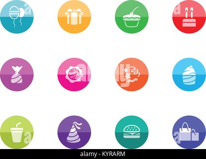 Geburtstag Symbole in Farbe Kreise. Vector Illustration. Stock Vektor