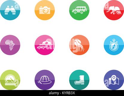 Safari Symbole in Farbe Kreise. Vector Illustration. Stock Vektor