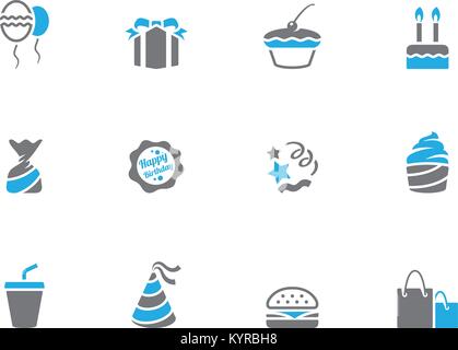 Geburtstag Symbole in Duo Tone Farben. Vector Illustration. Stock Vektor
