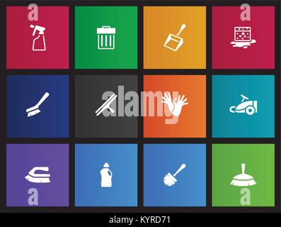 Reinigung Werkzeug Symbol Serie in U-Stil. Stock Vektor