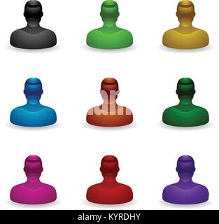 Eine Gruppe von Symbolen in 9 verschiedenen Farben. Stock Vektor