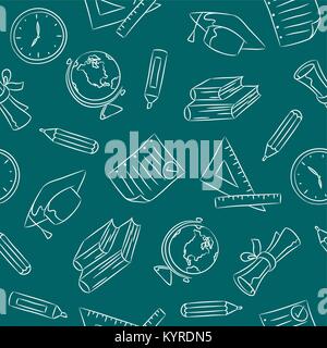 Nahtlose Muster von Hand gezeichnet Schule Objekte. Stock Vektor