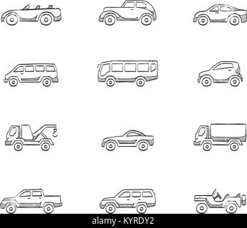 Auto Icons in der Skizze. Stock Vektor