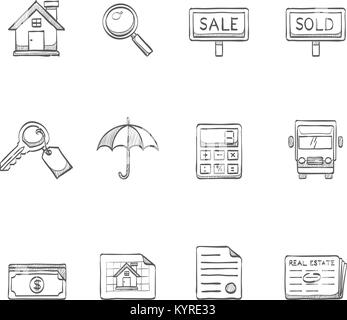 Immobilien Symbol Serie in der Skizze. Stock Vektor