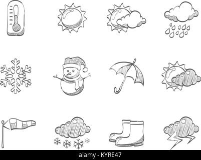 Wetter Symbol Serie in der Skizze. Stock Vektor