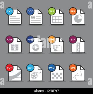 Dateiformate Icon Set. Stock Vektor