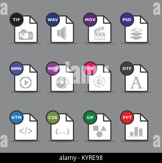 Dateiformate Icon Set. Stock Vektor