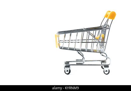 Gelb Warenkorb isoliert auf weißem Hintergrund, Shopping Konzept Stockfoto