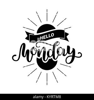 Hallo Montag. Inspirierende Zitat. Typografie für Kalender oder Poster, Einladung, Grußkarte oder t-shirt. Vektor Schriftzug, Kalligraphie Design. Text Stock Vektor