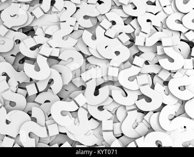 Eine Menge weißer Fragezeichen in einem großen Haufen Stockfoto