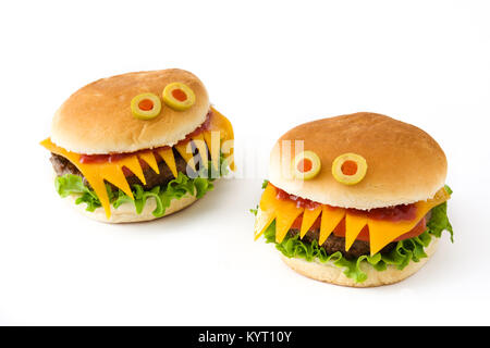 Halloween burger Monster auf weißem Hintergrund Stockfoto