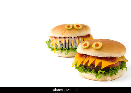 Halloween burger Monster auf weißem Hintergrund Stockfoto